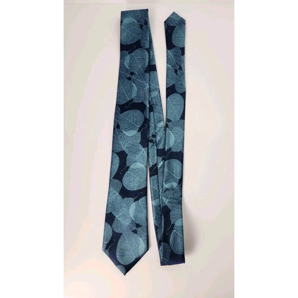 Calvin Klein Blue‎ Leaf Pattern Silk Tie Classic Necktie 59" X 3"
